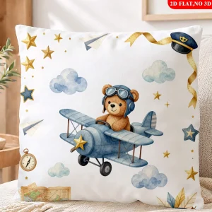1 Stück Piloten - Teddybär Kissenbezug Aquarell Flugzeug Abenteuer Kinderzimmer Deko Kissenhülle für Kinderzimmer - AliExpress 15