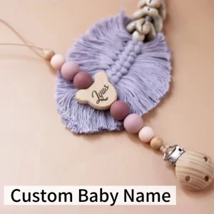 Anpassbarer Baby - Namens - Schnullerclip - Helter aus Holz und Stoff für Babyparty - Geschenk, Geburtsgeschenk, personalisiertes Babyartikel - AliExpress 1501