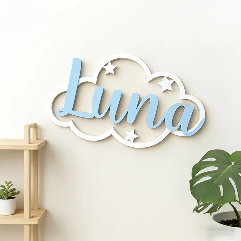 1 Stück doppelschichtiges Namensschild aus Holz, ideales Geschenk für Geburt, Taufe und Wanddekoration, niedliches Wolkenmuster - AliExpress 15
