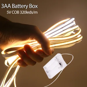 3AA Batteriekasten, 5 V, COB - LED - Streifen, 8 מ"מ, 320 LEDs/m, warm, natürlich, kühles Weiß, flexibles COB - Streifenlicht für Schlafzimmer, Schrank, TV - Hintergrundbeleuchtung - AliExpress 39